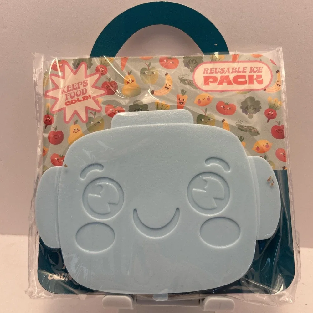 Reusable Ice Pack Kids Lunch Box Fun Face Blue Keeps Food Cold 5 Count